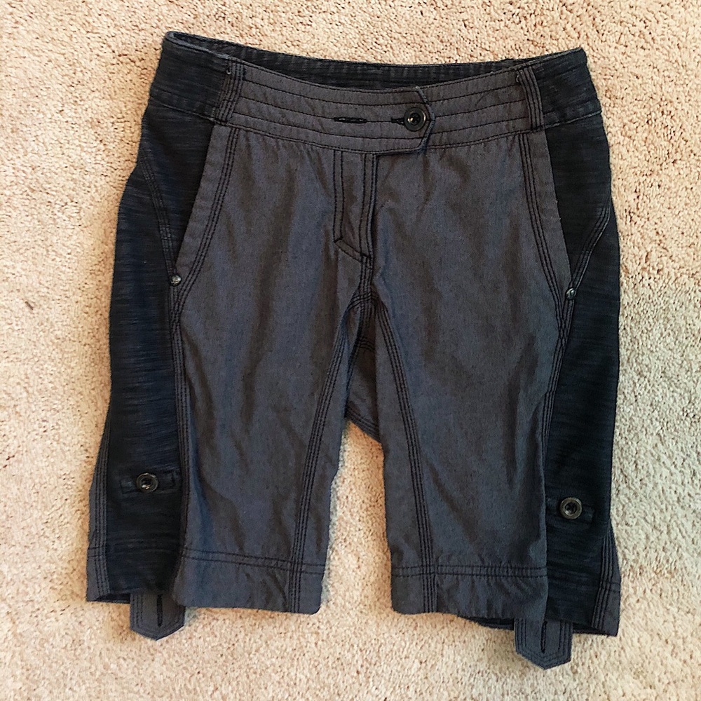 grey, black Lululemon adjustable shorts.